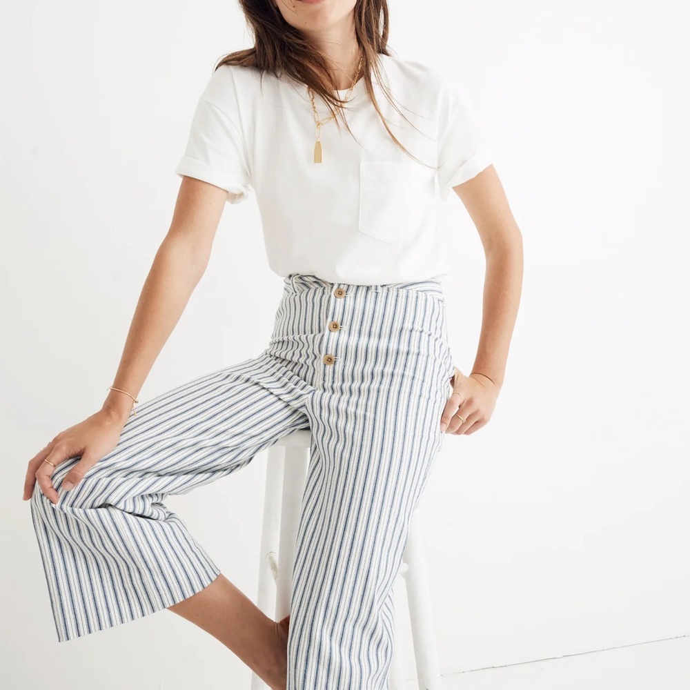 Madewell Emmett Wide-Leg Crop Pants in Stripe: Button-Front Edition